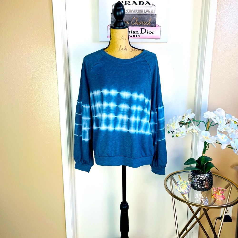 Boho Knox Rose Women's Blue Sweatshirt Long Sleeve Pullover Top Size Large